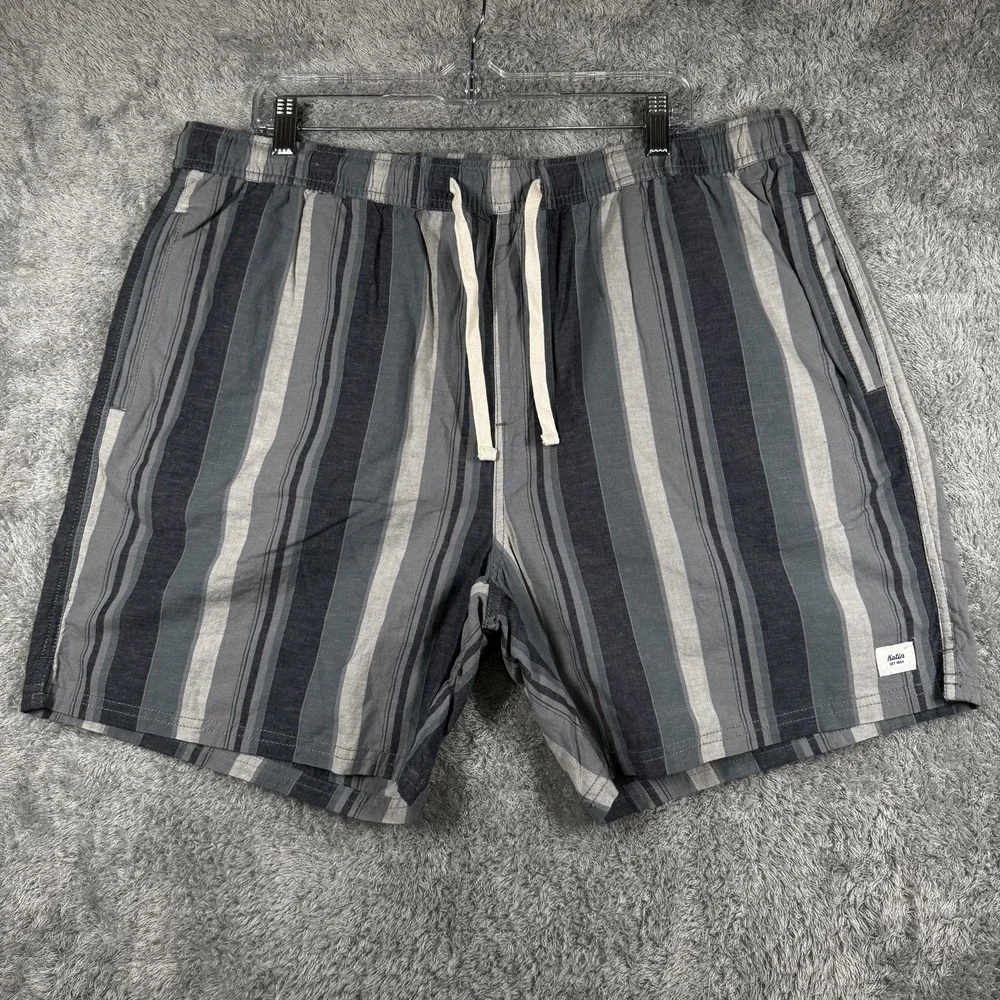Katin Shorts Mens 2XL Gray Striped Linen Blend Drawstring Chino Pockets Casual - Picture 1 of 12